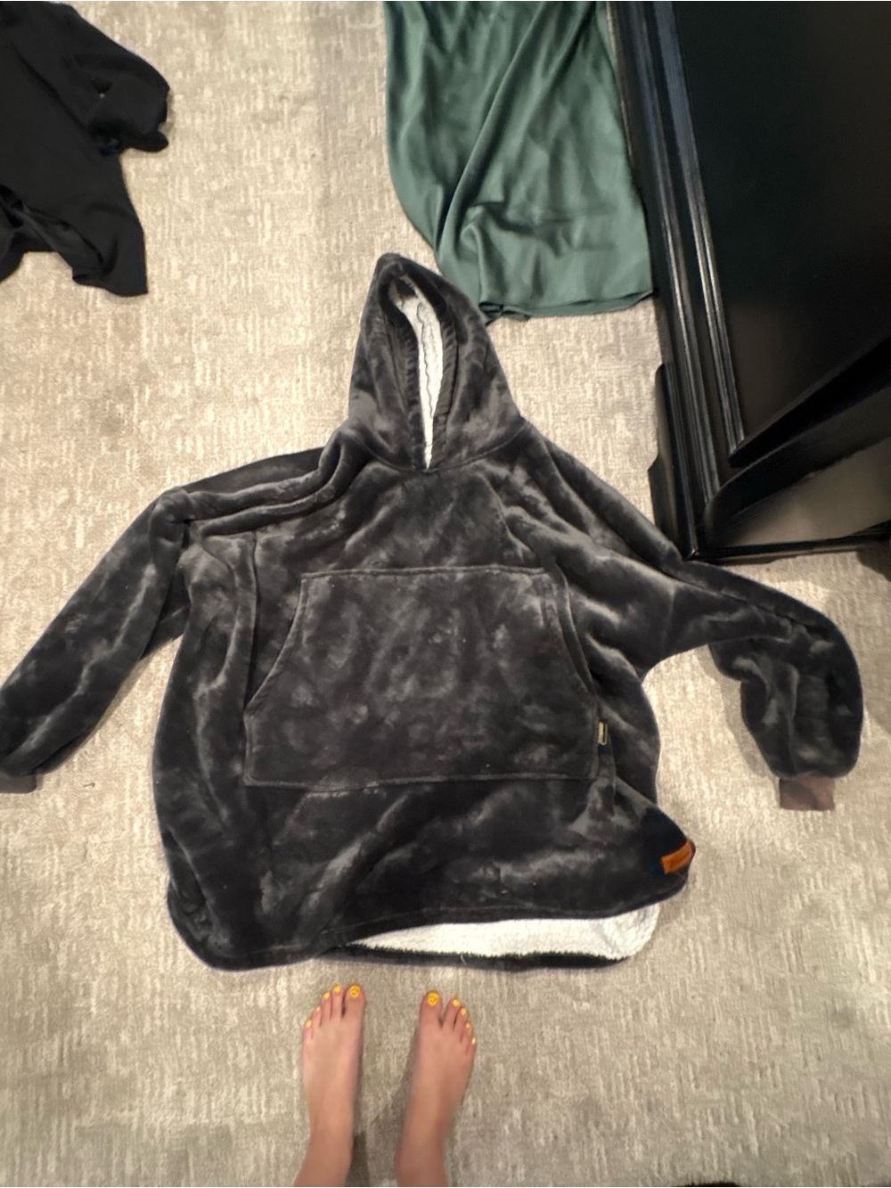 Cozy Plush Hooded Pullover  - Charcoal Gray